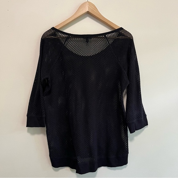Express Mesh Knit Lightweight Sweater | 3/4 Length Sleeves Black Sweater - Picture 5 of 10